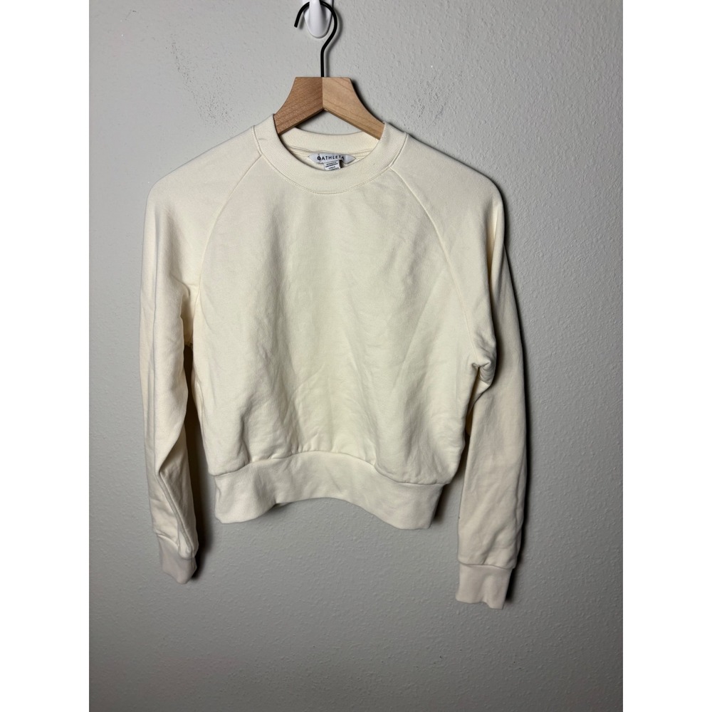 Athleta Forever Fleece Relaxed Crew Sweatshirt Cream XXS 414588
